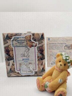 New CHERISHED TEDDIES Bear JASMINE  FIGURINE BOX  Bouquet Of Blessings flower